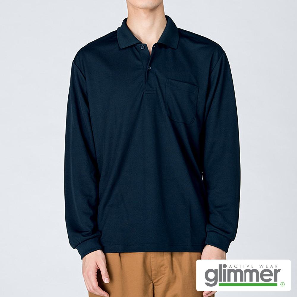glimmer　4.4オンス　ドライ長袖ポロシャツ（ポケット付）